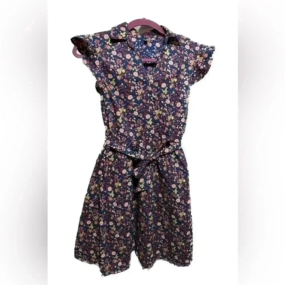 United colors of Benetton floral ruffle sleeve wrap dress with belt XS - Picture 6 of 7